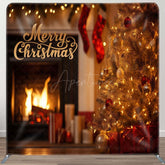 Aperturee - Aperturee Pine Gifts Fireplace Christmas Tension Fabric Backdrop
